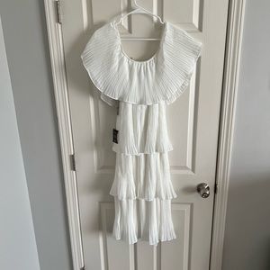 White Off the Shoulder Layered MIDI Dress